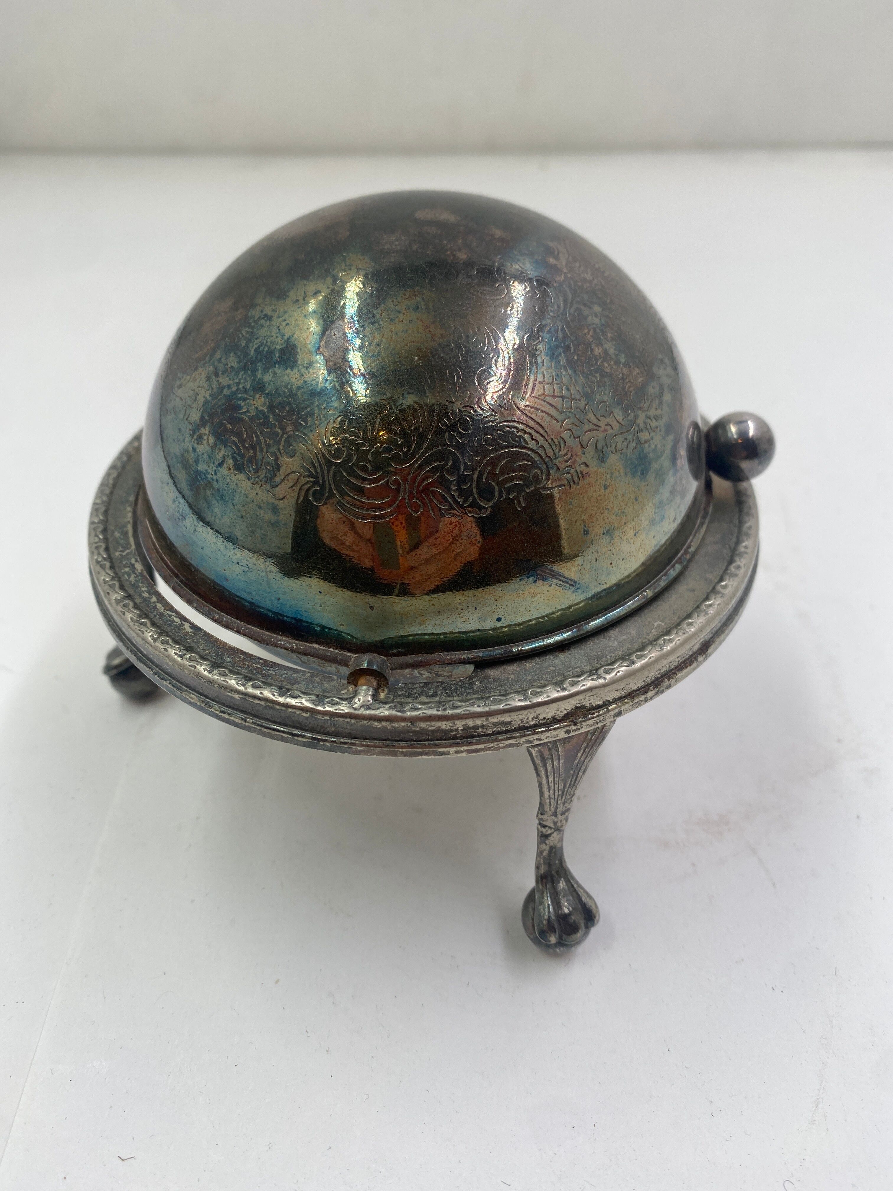 Silver metal butter dish