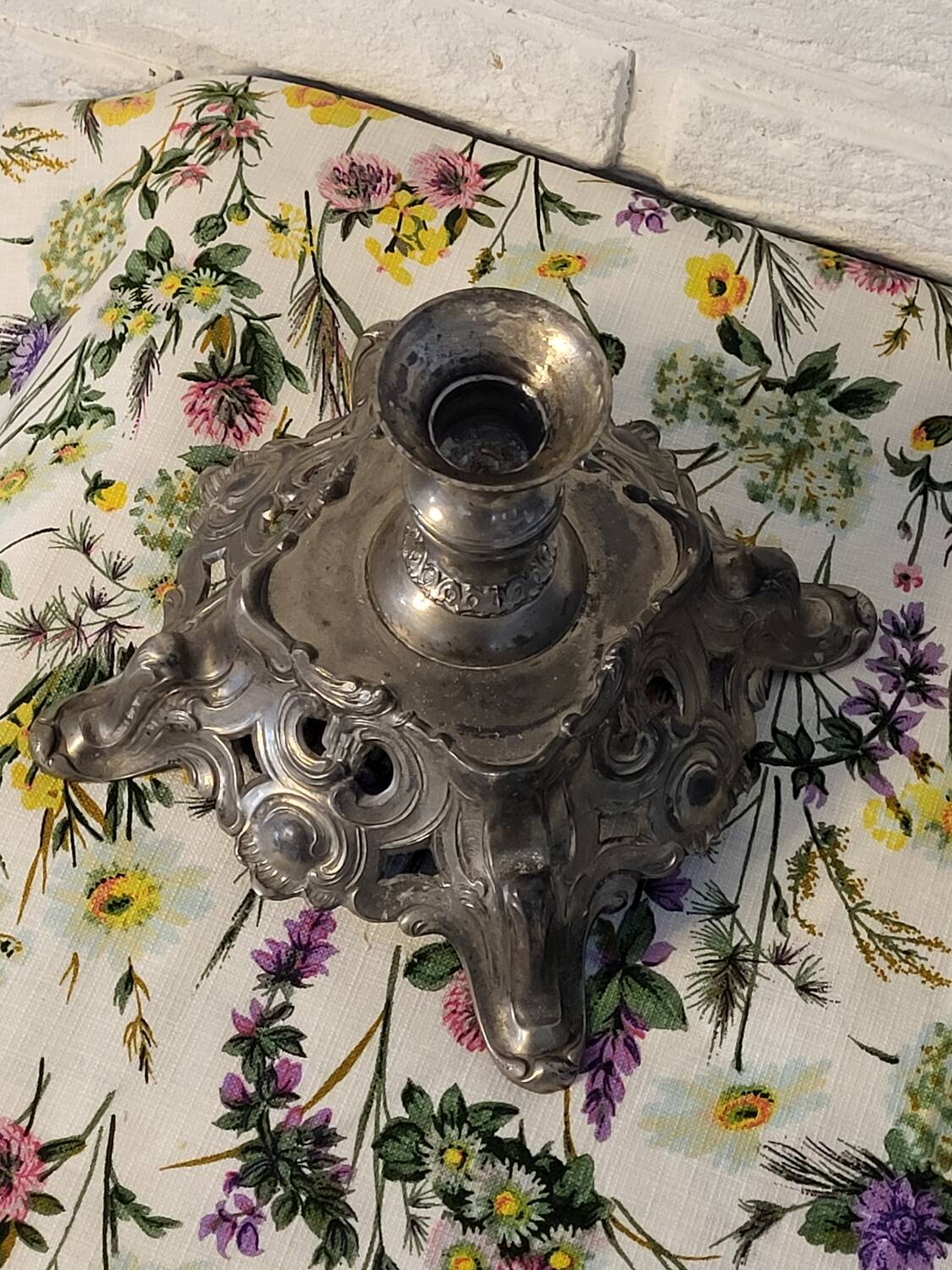 Silver metal candle holder
