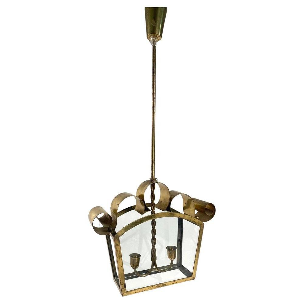 Mid-Century Italian Brass Ceiling Lamp in the style of Fontana Arte, 1950s