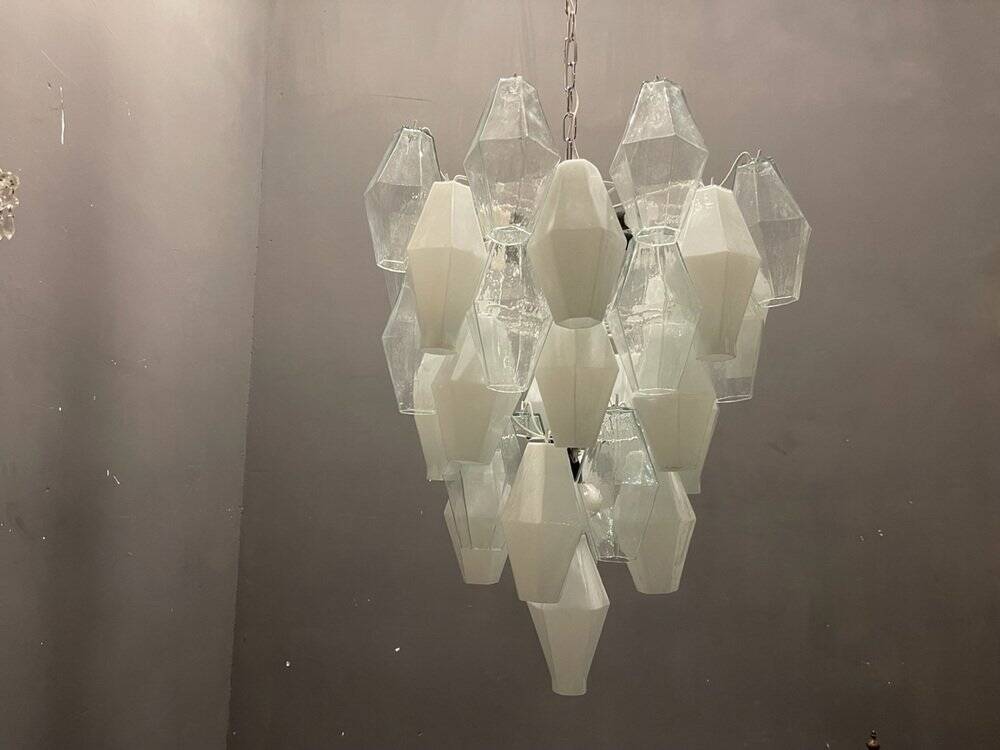 Large Polygon White Murano Glass Chandelier 1980’s