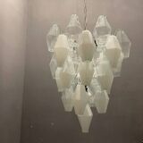 Large Polygon White Murano Glass Chandelier 1980’s