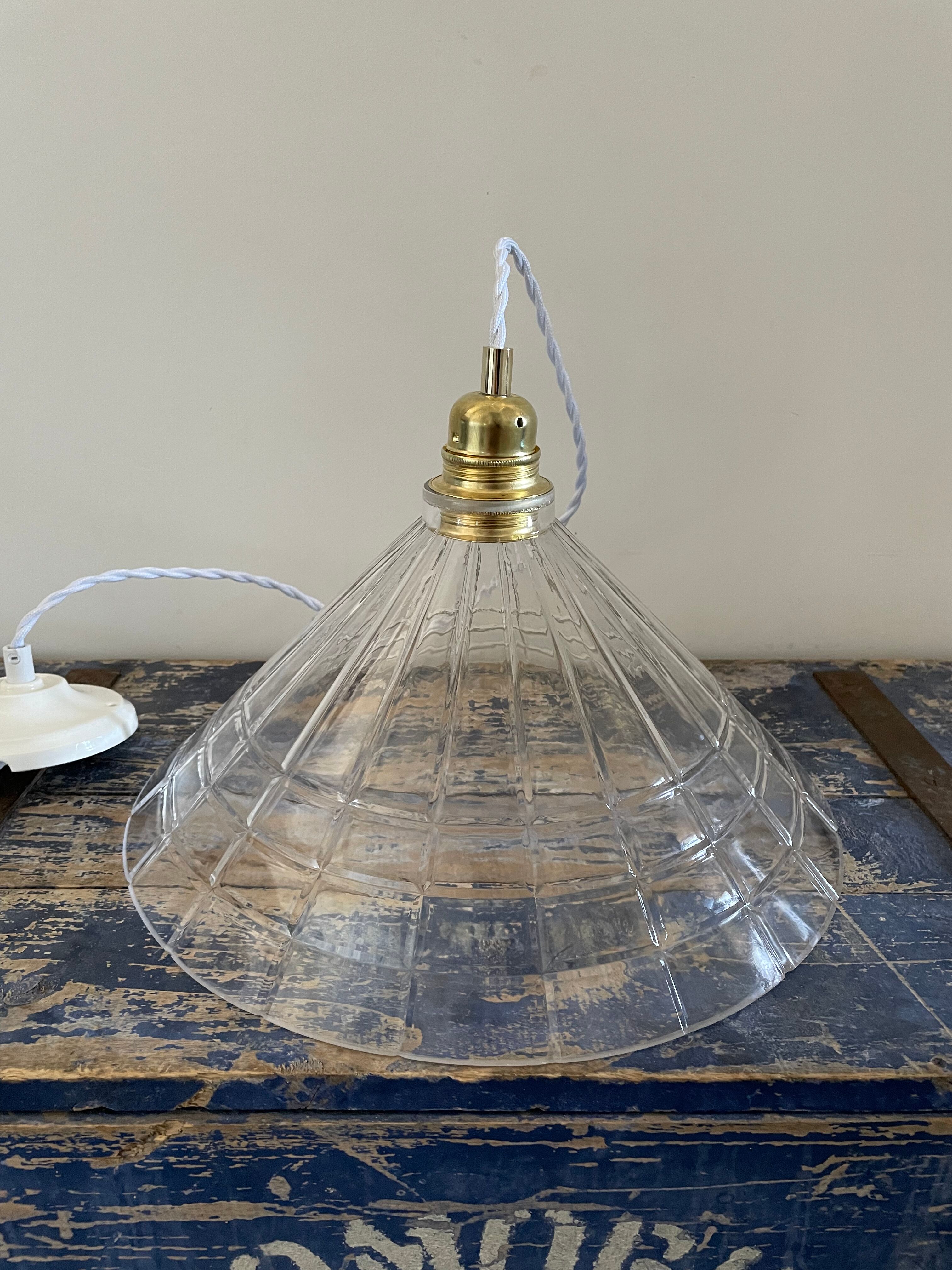 Suspension vintage en verre quadrillé électrifiée à neuf