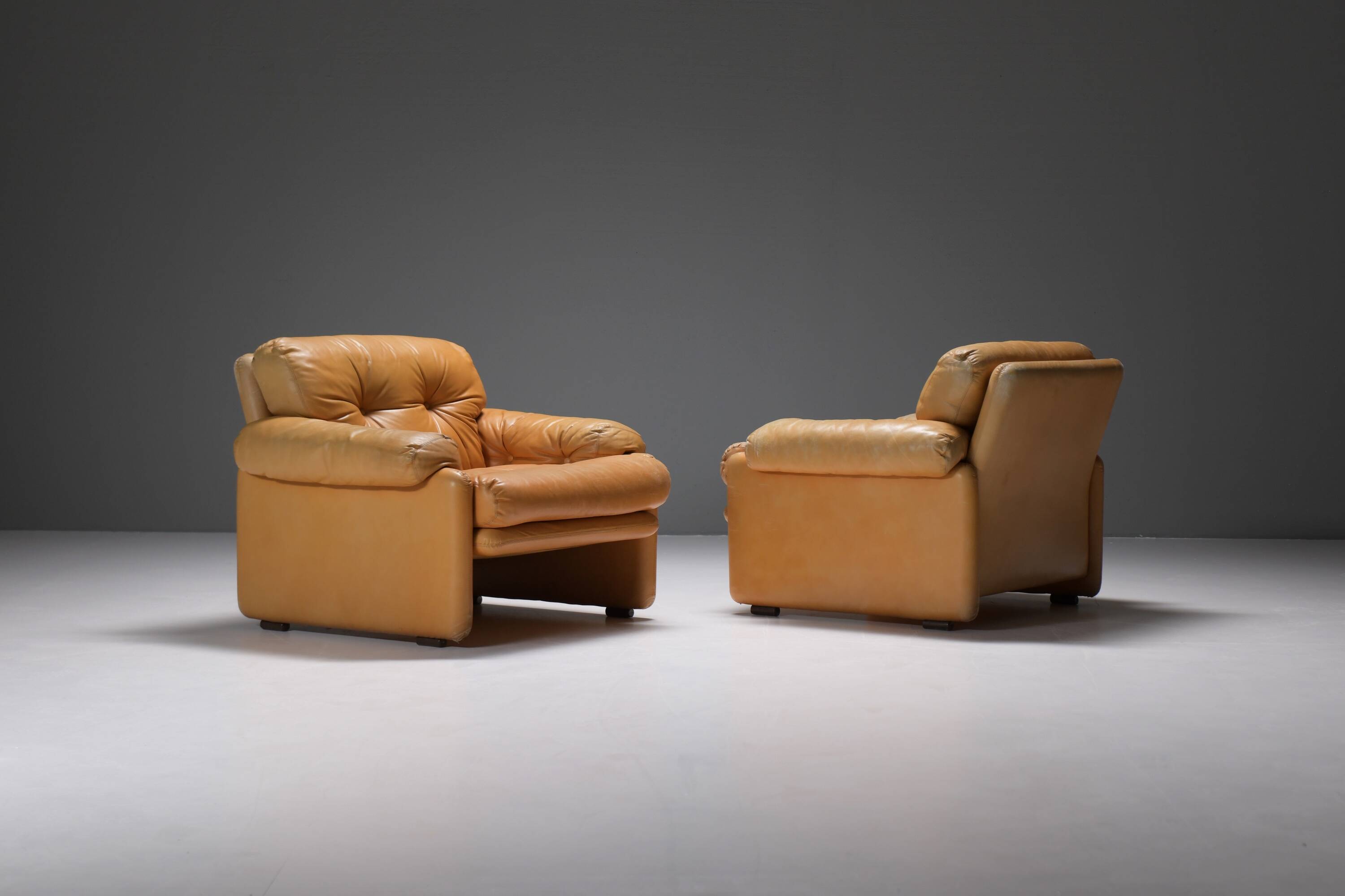 Stunning Coronado chairs in cognac leather by Afra & Tobia Scarpa - B&B Italia