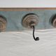 Antique teak coat rack with 3 wrought iron hooks