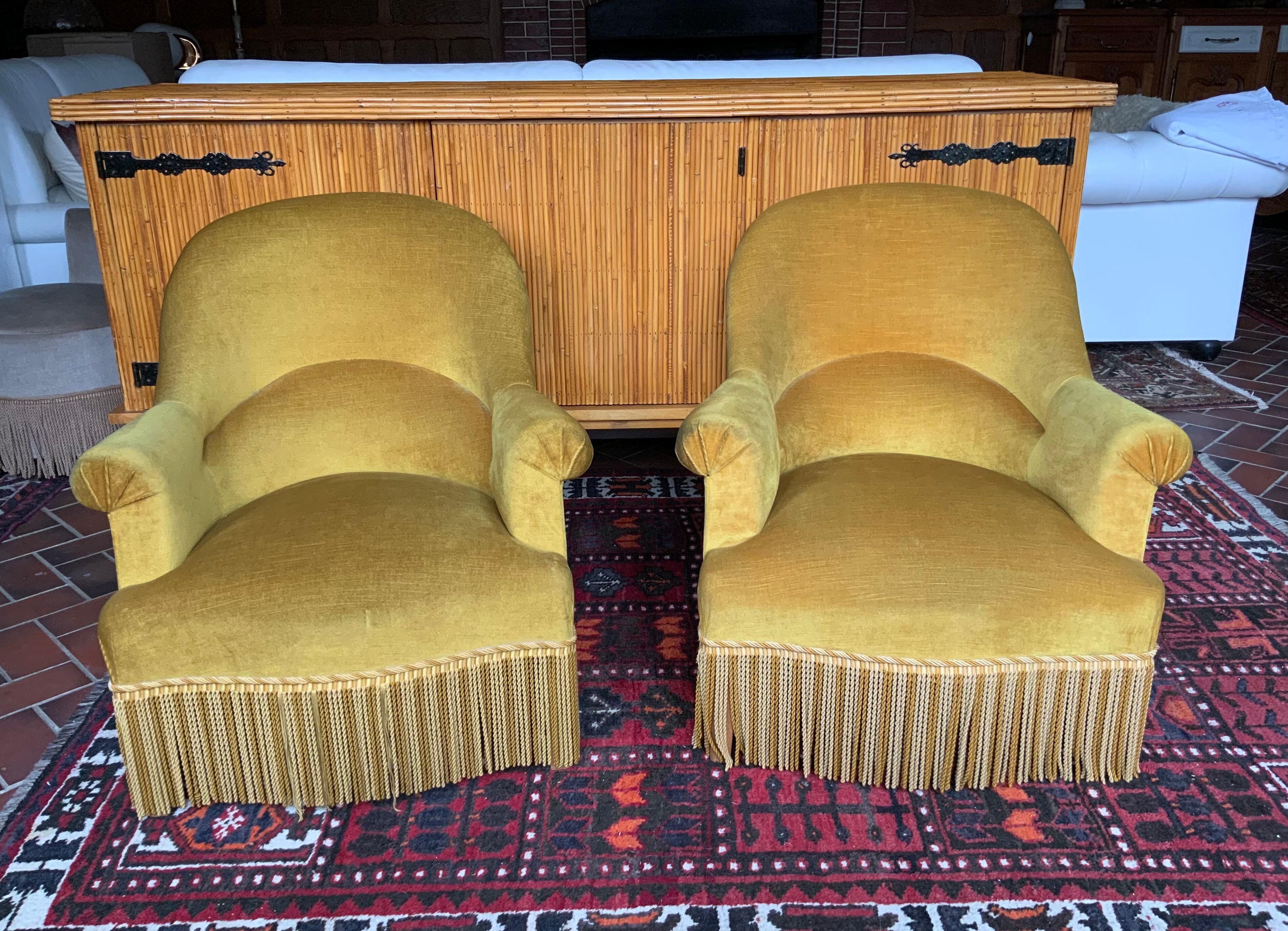 Pair of golden yellow toad armchairs