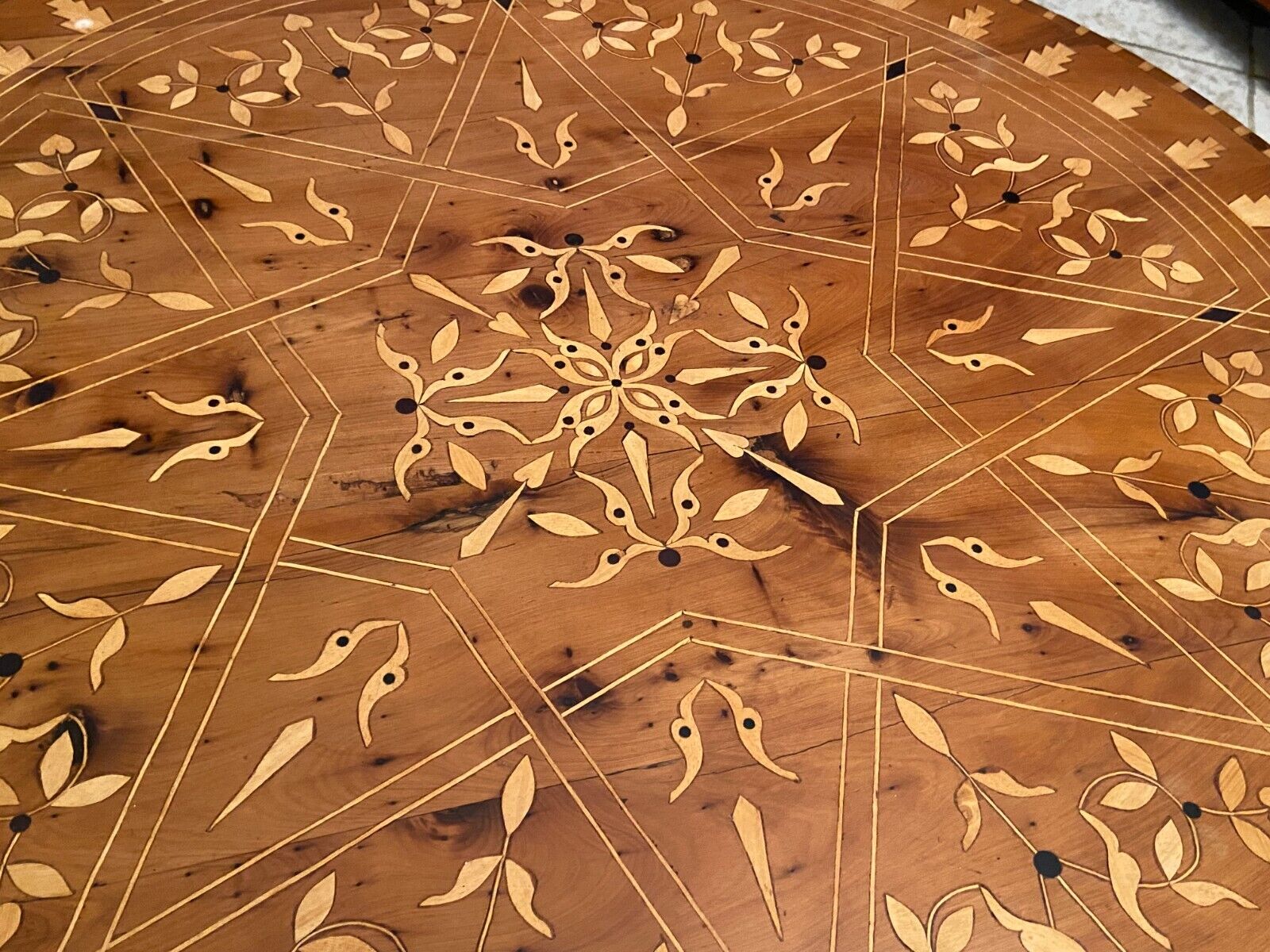 Cherifian cedar coffee table with Hispano-Moorish inlaid decoration Morocco