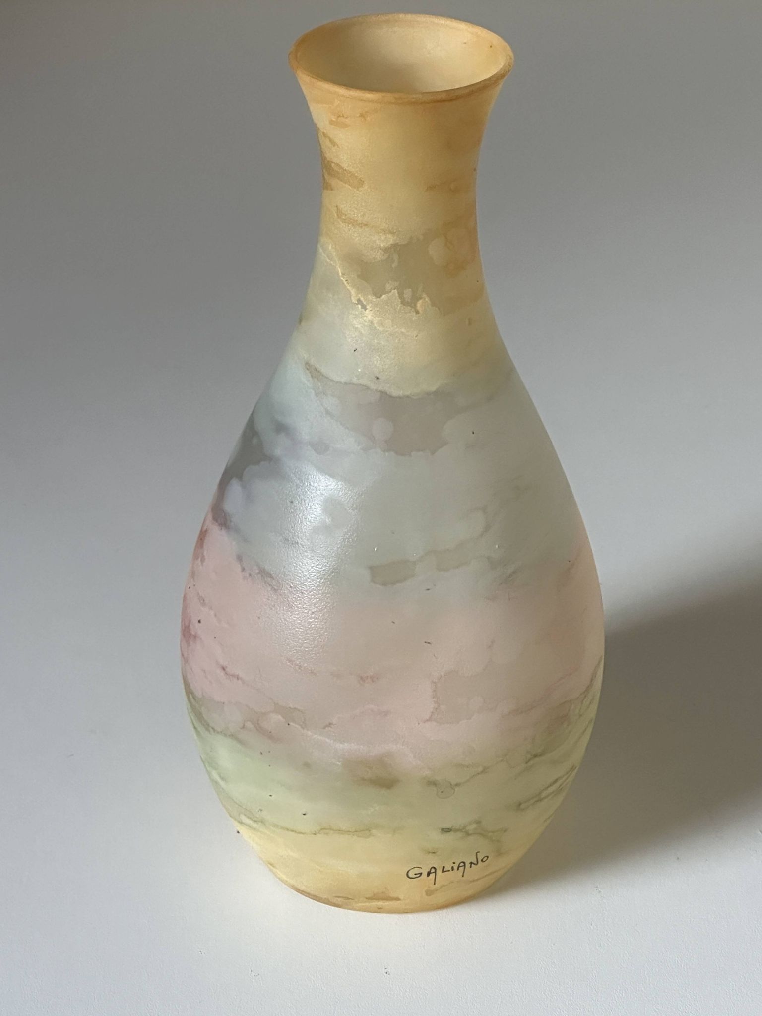 Acidulated art glass vase signed Galiano vintage 80s