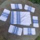 Nappe a the rectangulaire et 6 serviettes, made in france, linge basque, blanche et bleue, Vintage
