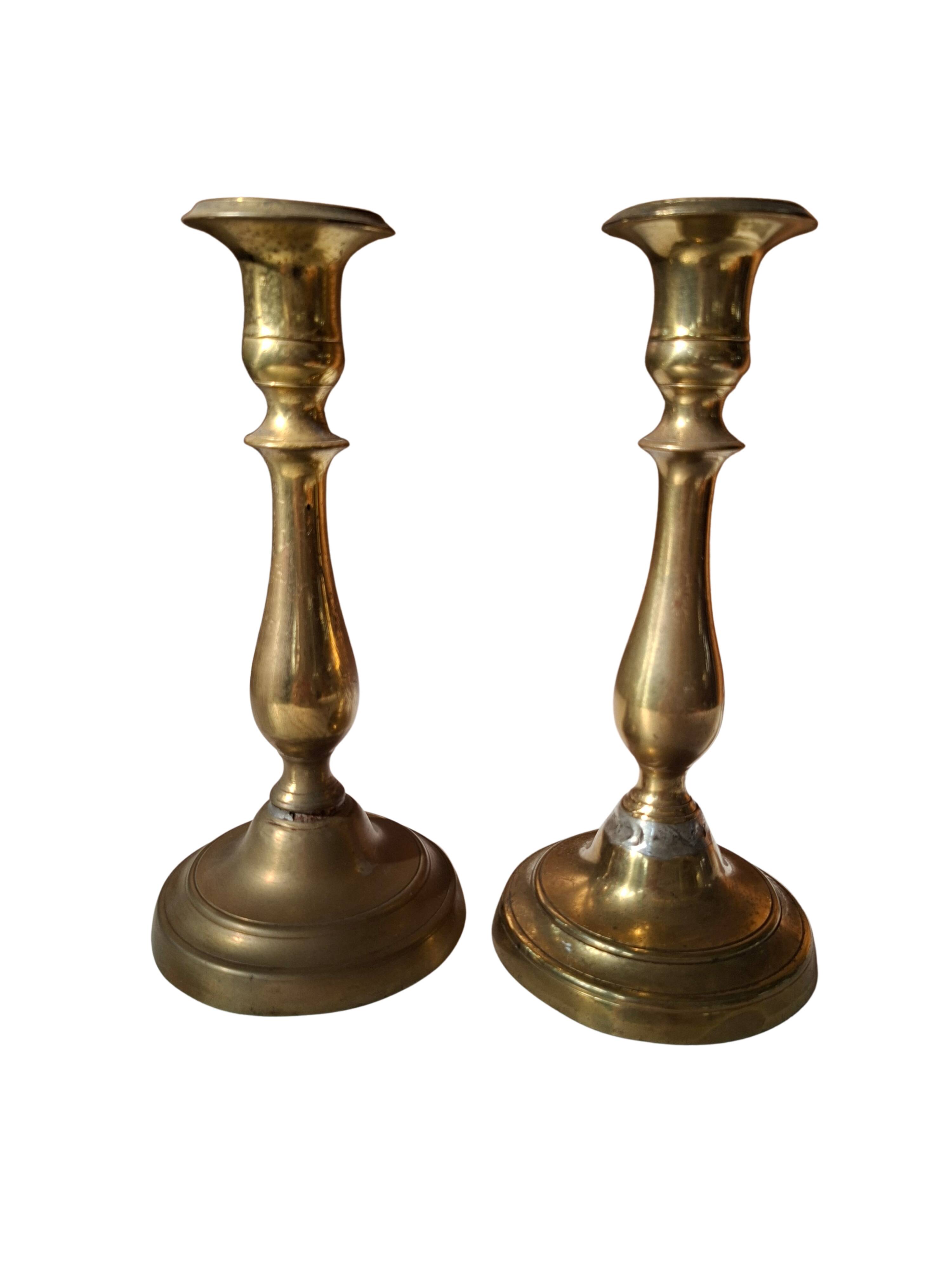 Coppia di Candelabri Antichi in Ottone - Stile Classico h 21 cm