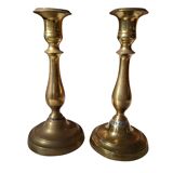 Coppia di Candelabri Antichi in Ottone - Stile Classico h 21 cm