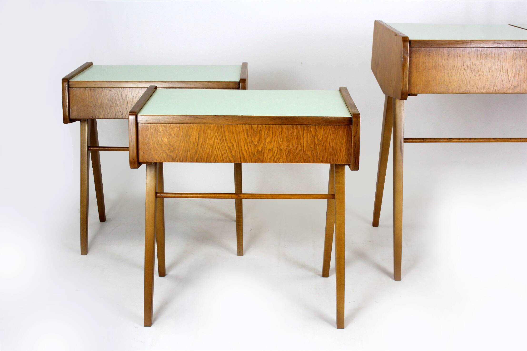 Restored Mid-Century Nightstands & Dressing Table, Czechoslovakia, 1960s