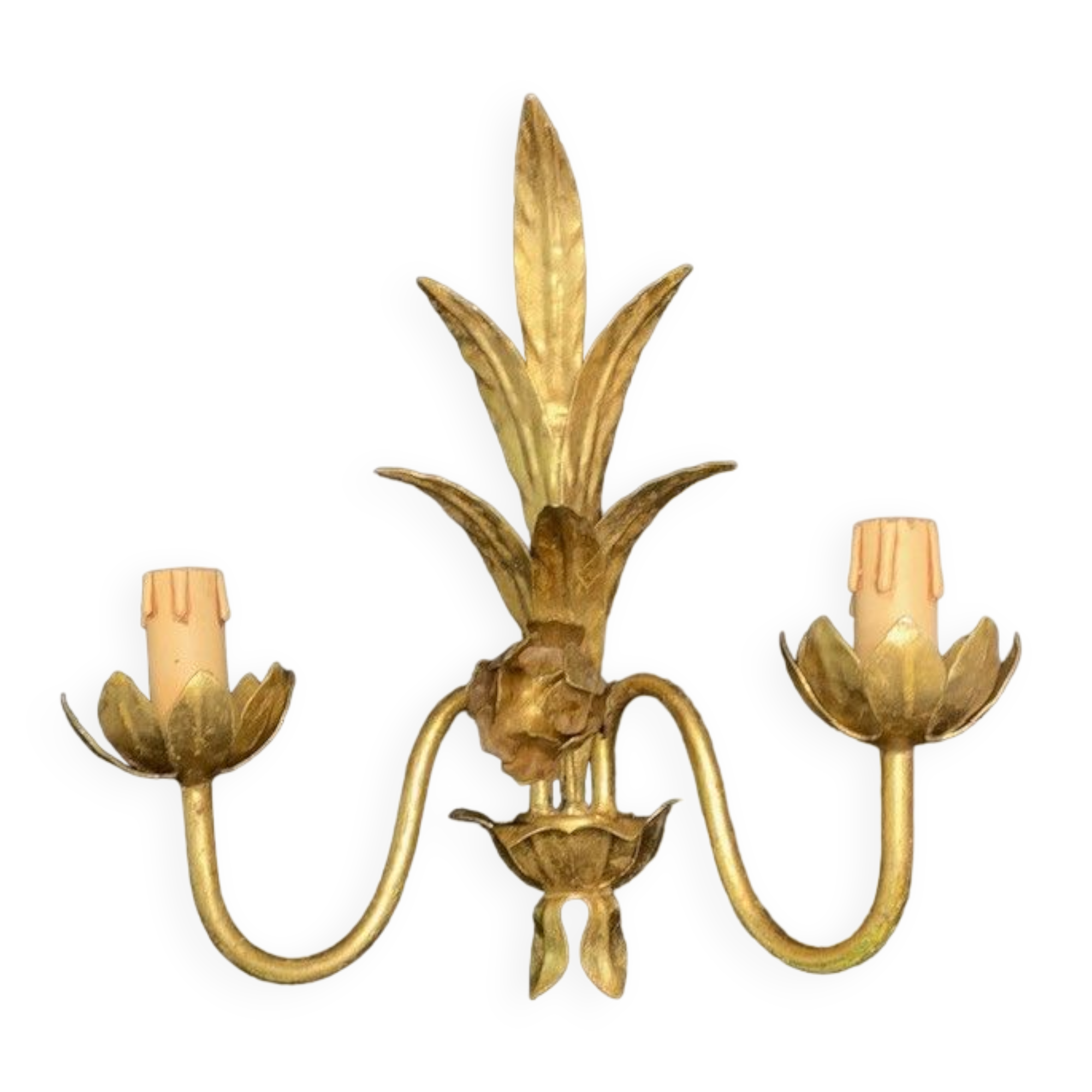 Wall lamp 2 lights golden metal design flower Rose style Italy