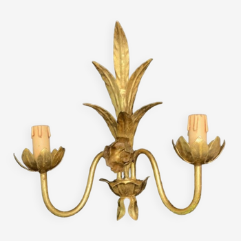 Wall lamp 2 lights golden metal design flower Rose style Italy