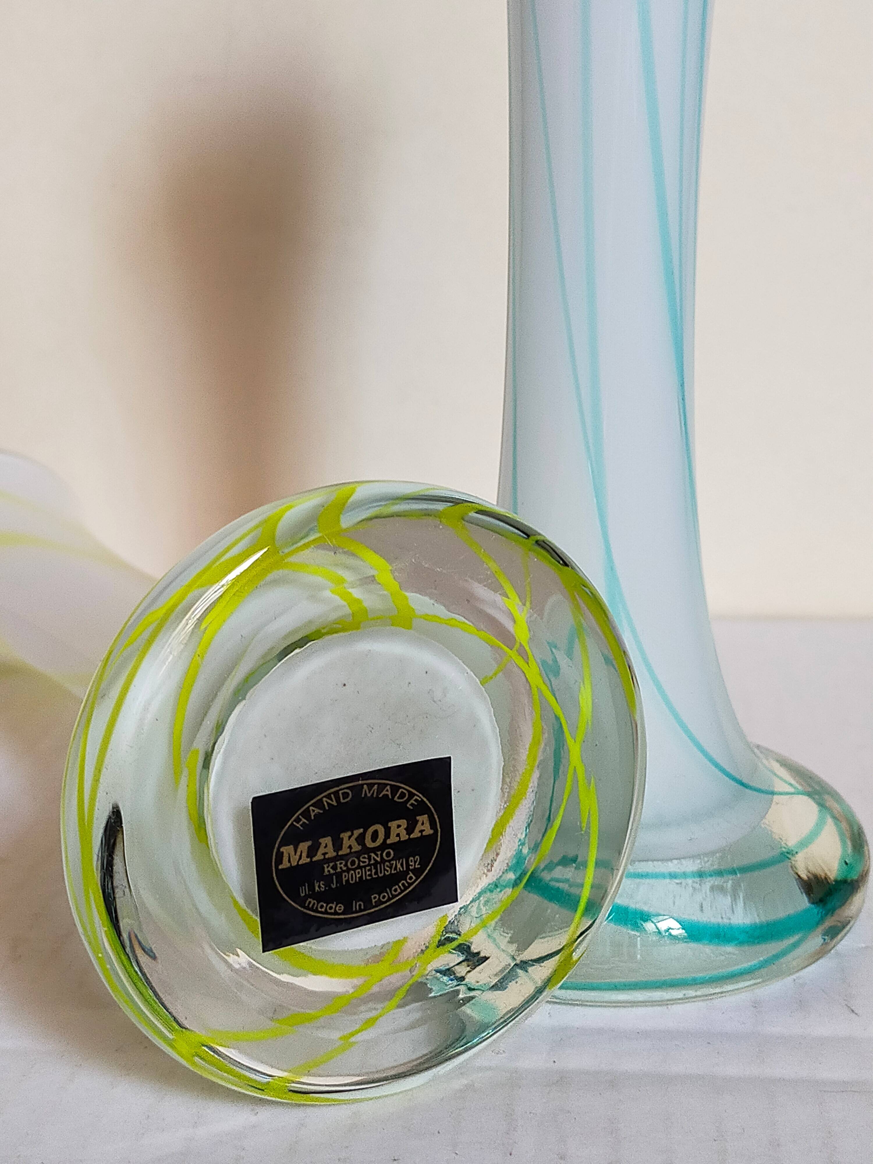 Duo of makora blown glass soliflores (krosno, poland) 1970s