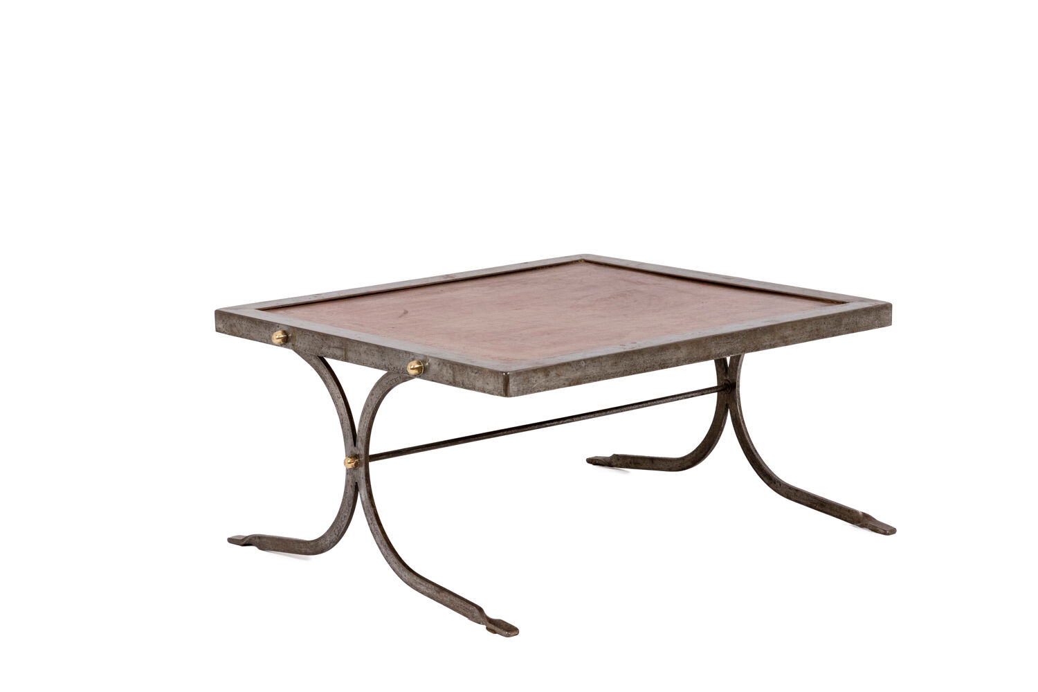 Industrial style coffee table in iron and leather, 1970s