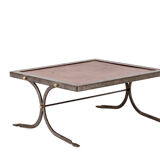 Table basse de style industriel en fer et cuir, années 1970