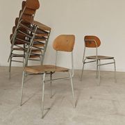 Set of 8 metal and wood school chairs  
Ex Czechoslovakia 1960