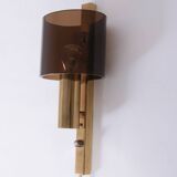 Danish Gilt Brass & Smoked Acrylic Glass Sconce from Hassel & Teudt, 1960s