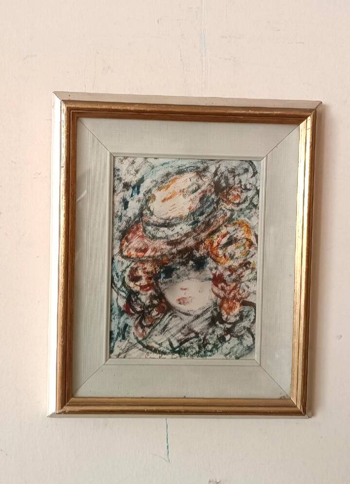 Peinture sur papier aquarelle visage, GUIDO CODOGNONE (1901-1968)