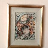 Peinture sur papier aquarelle visage, GUIDO CODOGNONE (1901-1968)