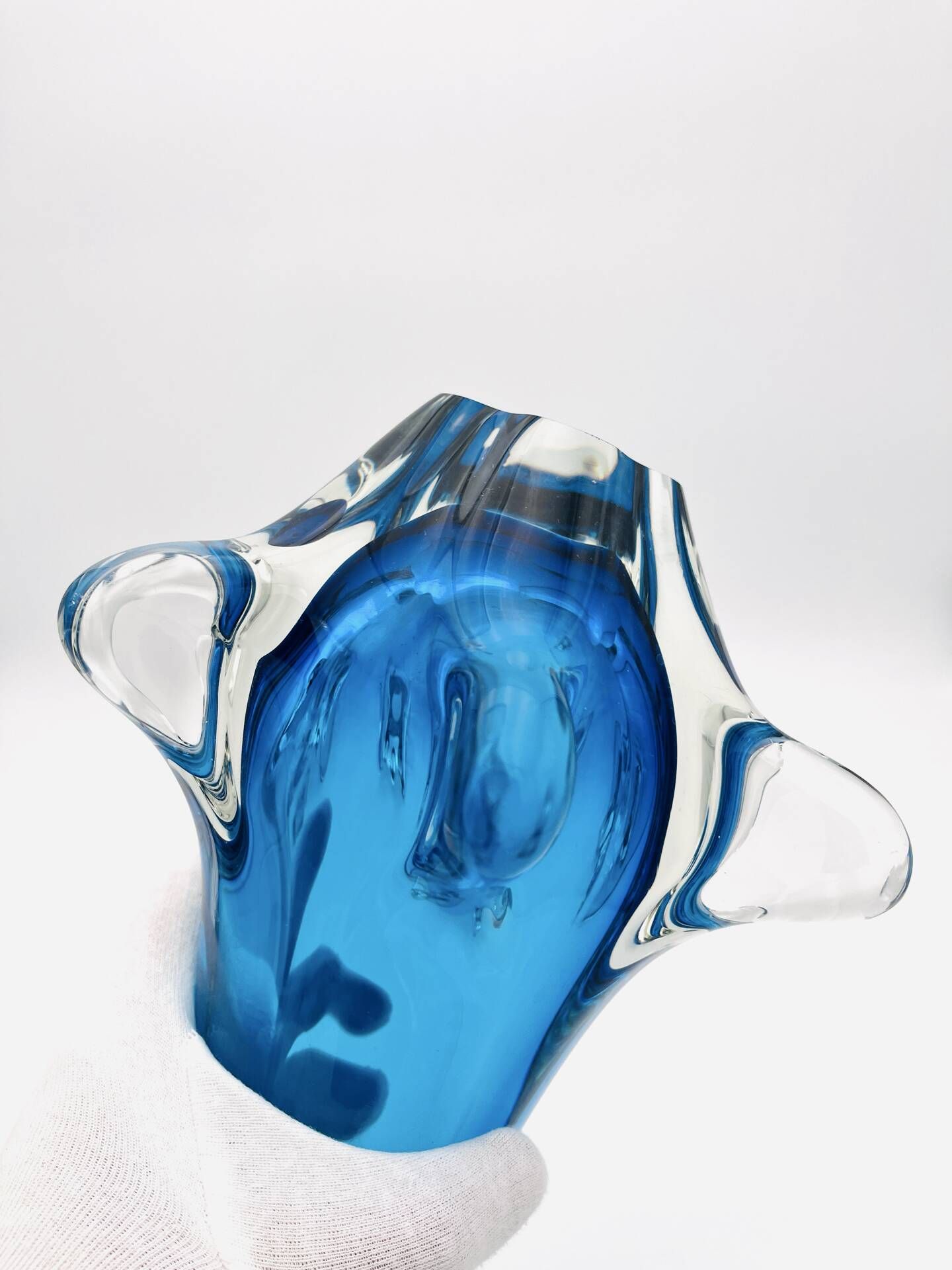 XXL Murano Vase Fratelli Toso Sommerso Blue 44cm 4.7kg Labelled 70s