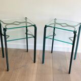 Pair of wrought iron sofa ends and glass tops