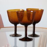 3 stemmed glasses in bubbled and blown glass