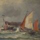 Painting "Entry to the Port in Rough Seas", oil on canvas, signed C. Demont – early 20th century
