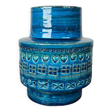 Vase de poterie studio Rimini Blu italien du milieu du siècle par Aldo Londi pour Bitossi, années 1960
