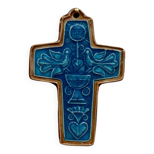 Croix en céramique fond - bleu