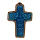 Ceramic cross with a blue background and bird decoration by Taburet Quimper, 20th century.