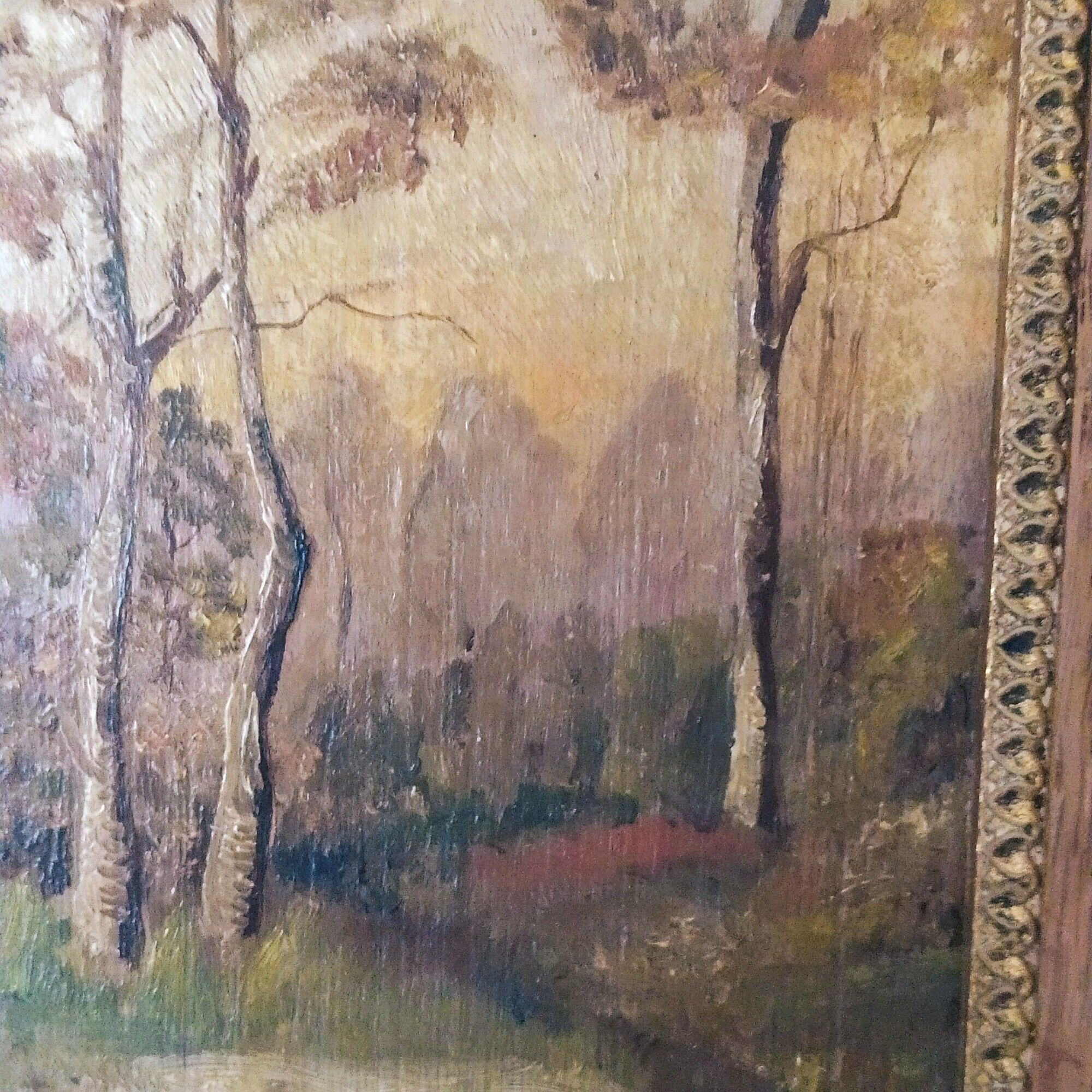 Oil on wood signed Sous bois de Forêt in autumn 1930