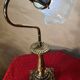 Lampe Art nouveau en bronze et tulipe en verre bleu