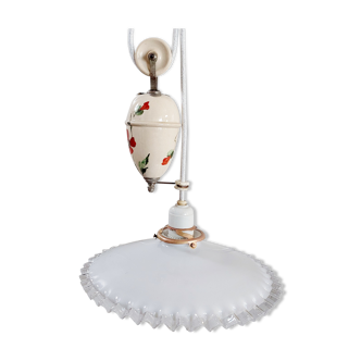 Suspension monte baisse with white opaline and contrepoid and pulley