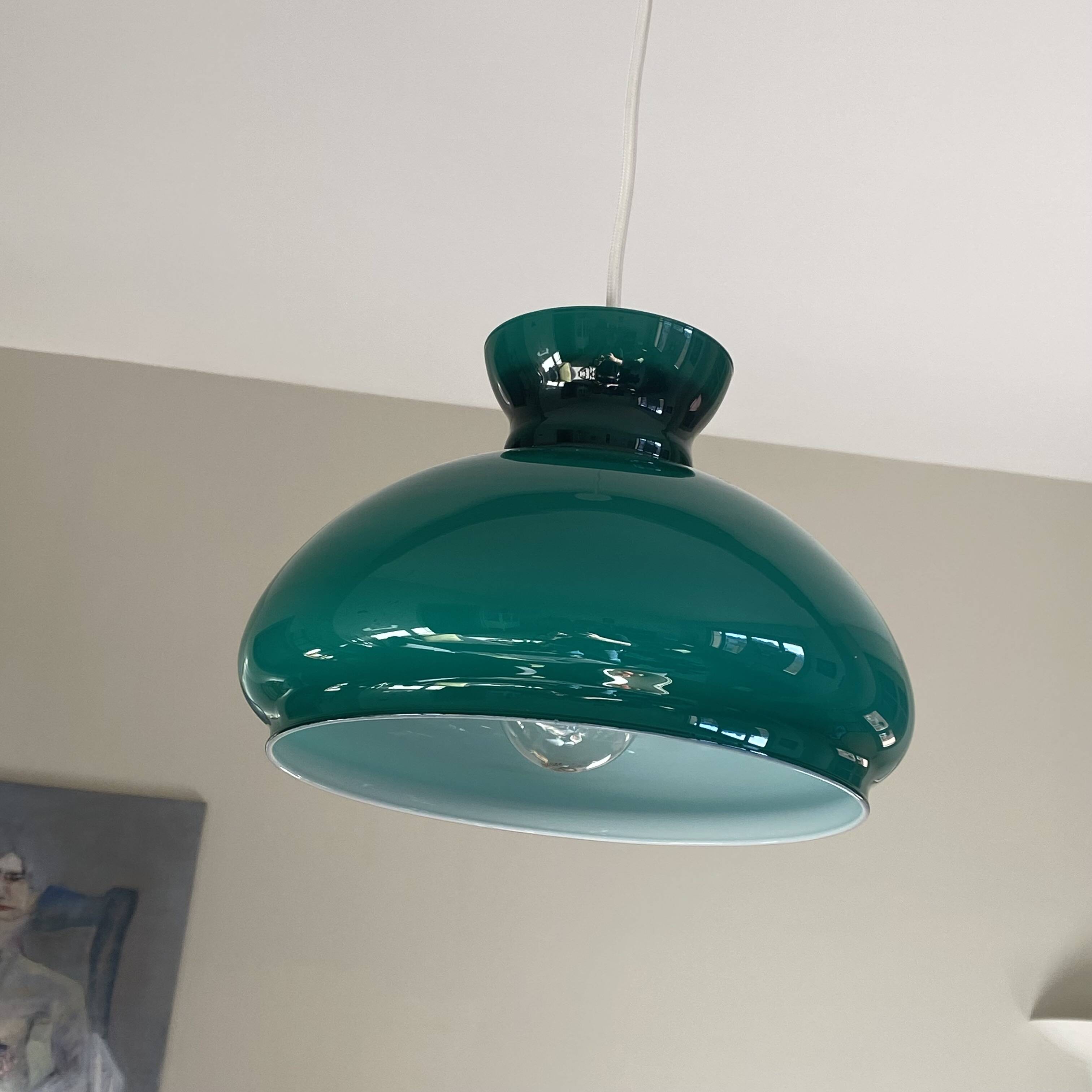 Dark green opaline glass pendant light