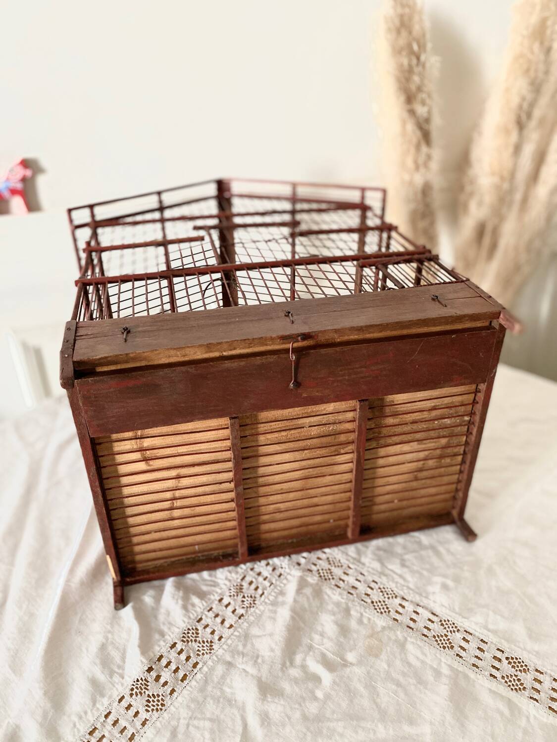 Antique wooden and steel birdcage
