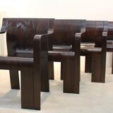 Set of four Strip dining chairs with dark brown ash armrests by Gijs Bakker for Castelijn