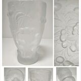 Vase pressed glass molded matte Josef Inwald decoration cherries