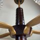 Lustre moderniste français en bois, laiton et verres opalescents