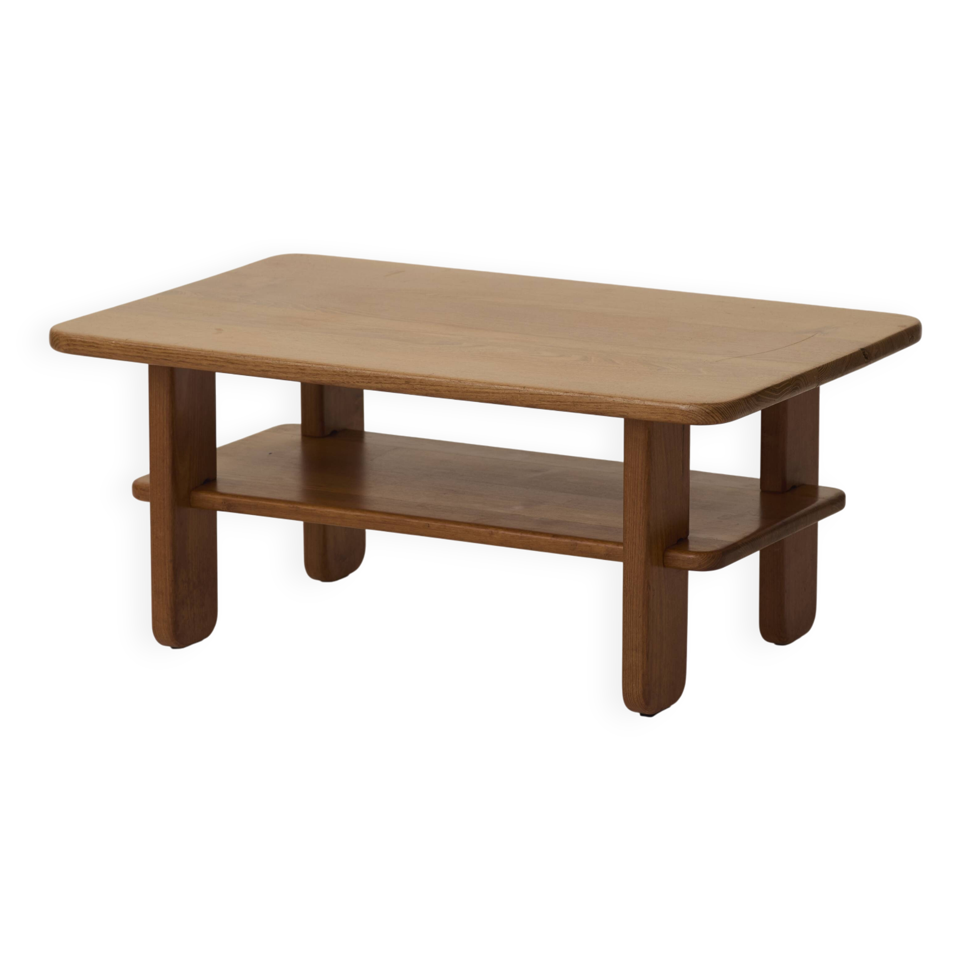 Coffee table in solid elm by Alain Gaubert vintage circa 1980.