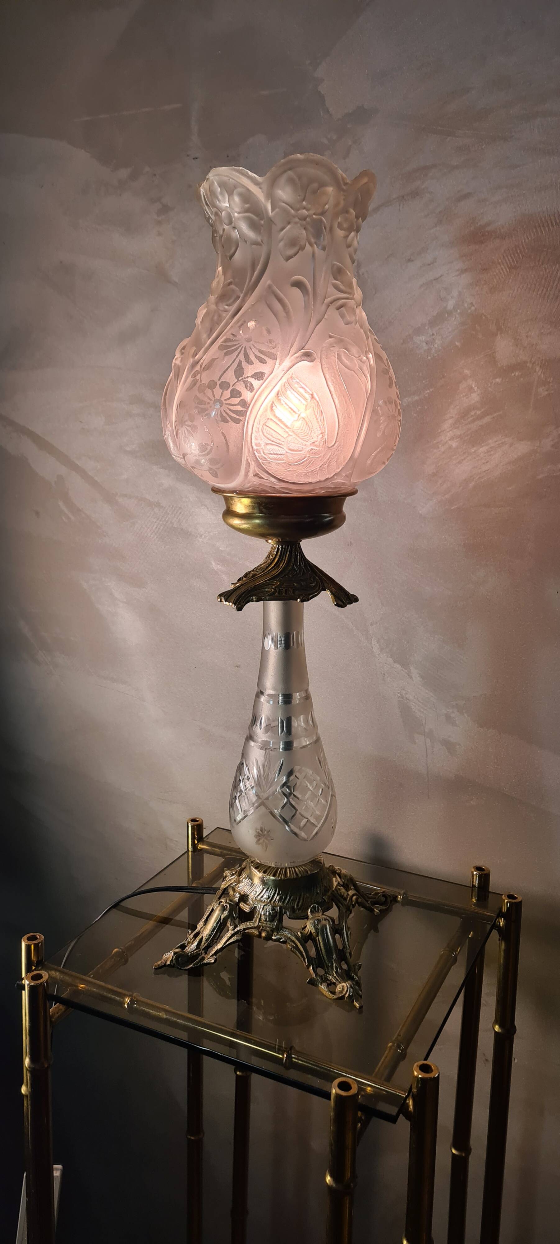 Cut crystal and bronze lamp