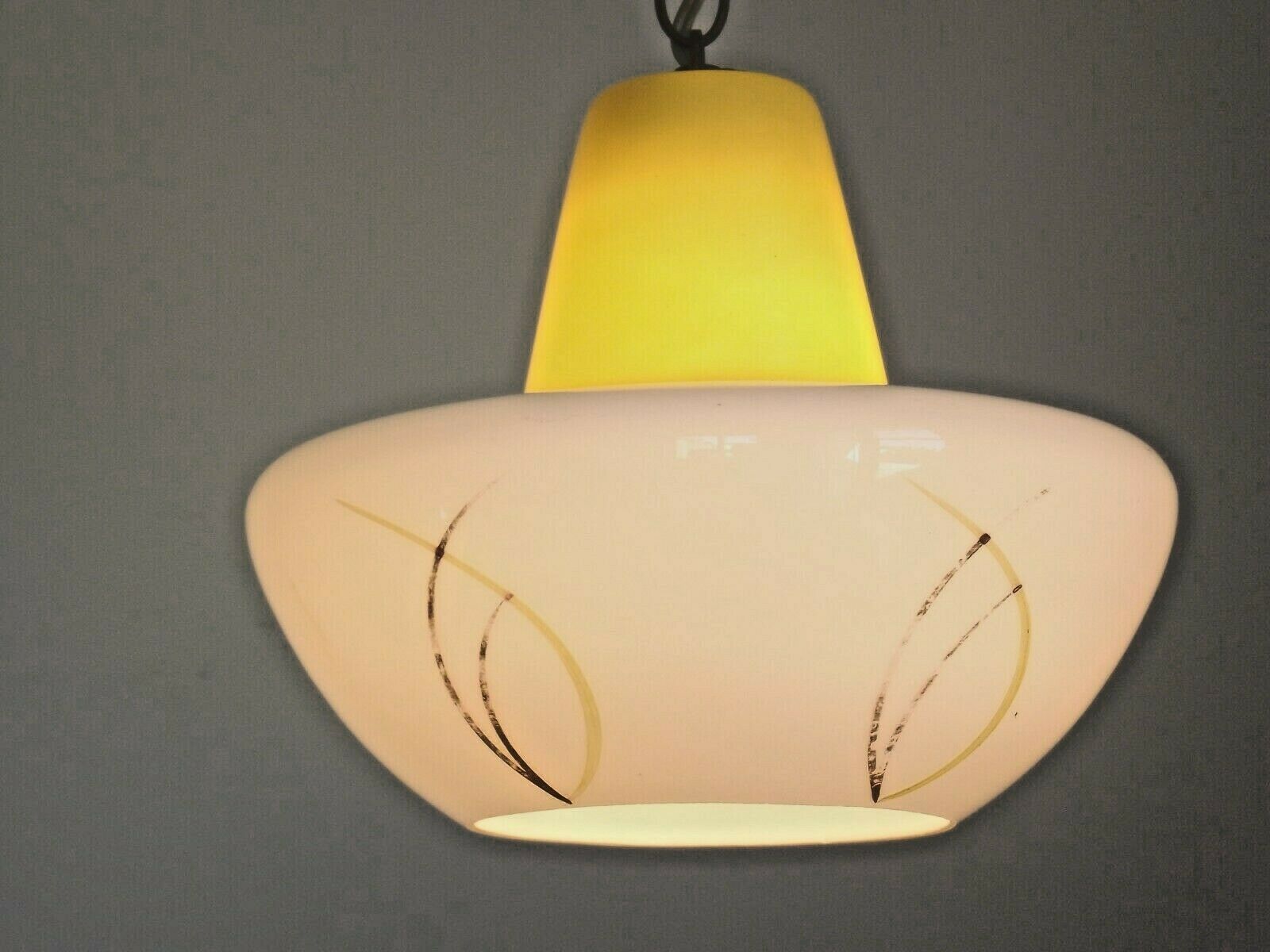 French vintage retro  ceiling light yellow and white decorative glass shade