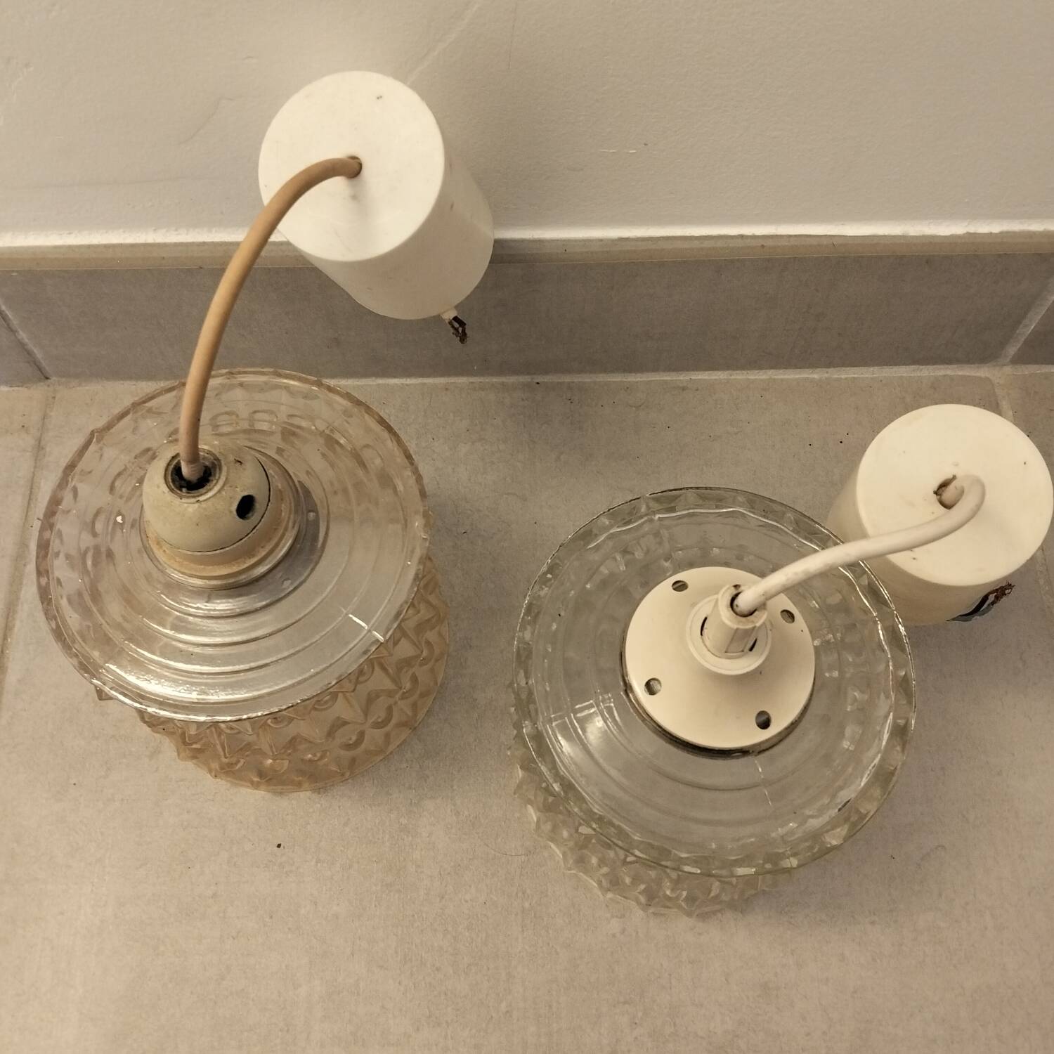 2 small chandeliers, vintage glass lights, 60s
