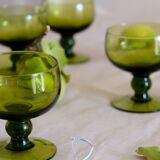 Set of 12 olive green wine glasses, mouth soufflé from the 50s