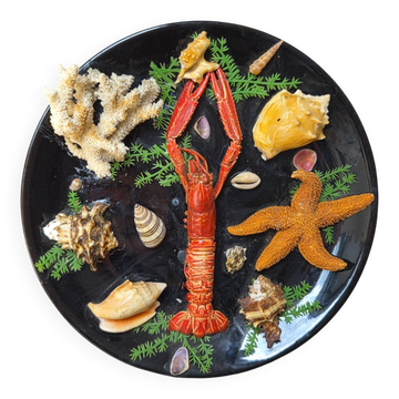 Unusual vintage wall plate seafood curiosity cabinet