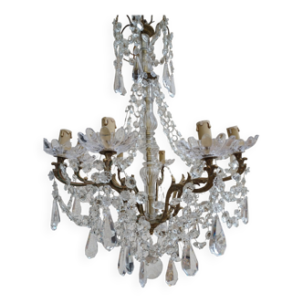 Old bronze chandelier and crystal 8 branches.