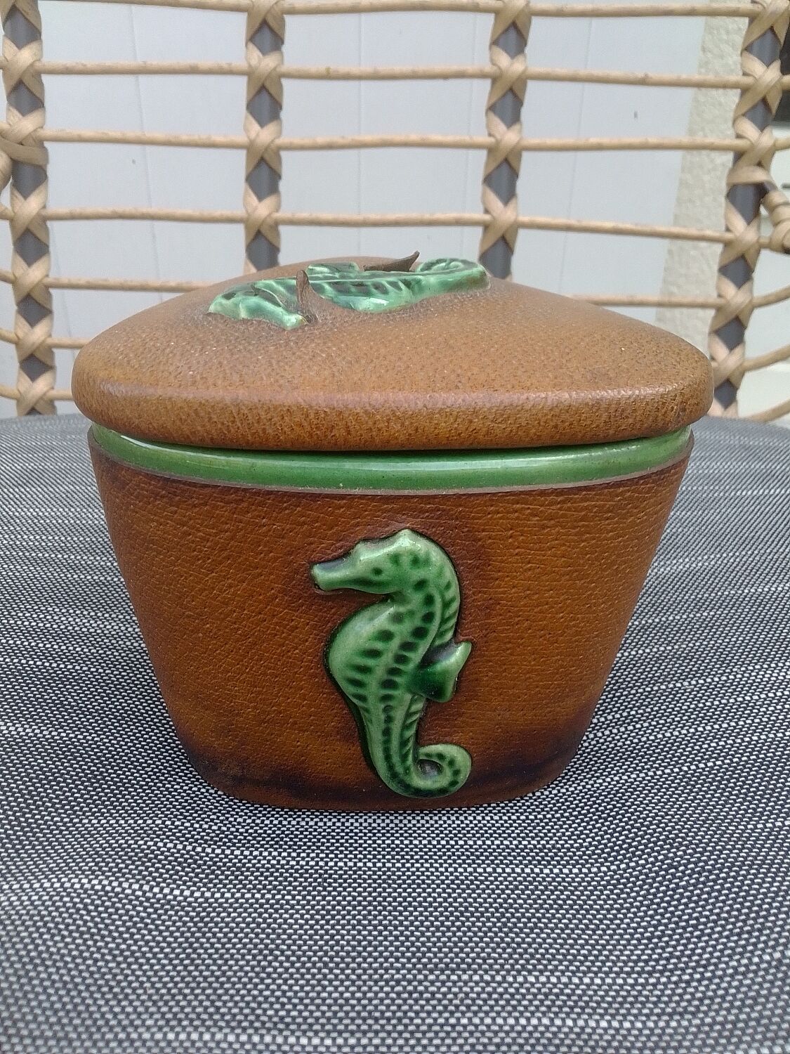 Ceramic box and leather seahorses