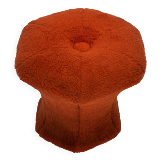 Pouf repose-pieds rond recouvert de peluche en forme de champignon vintage des années 60 et 70