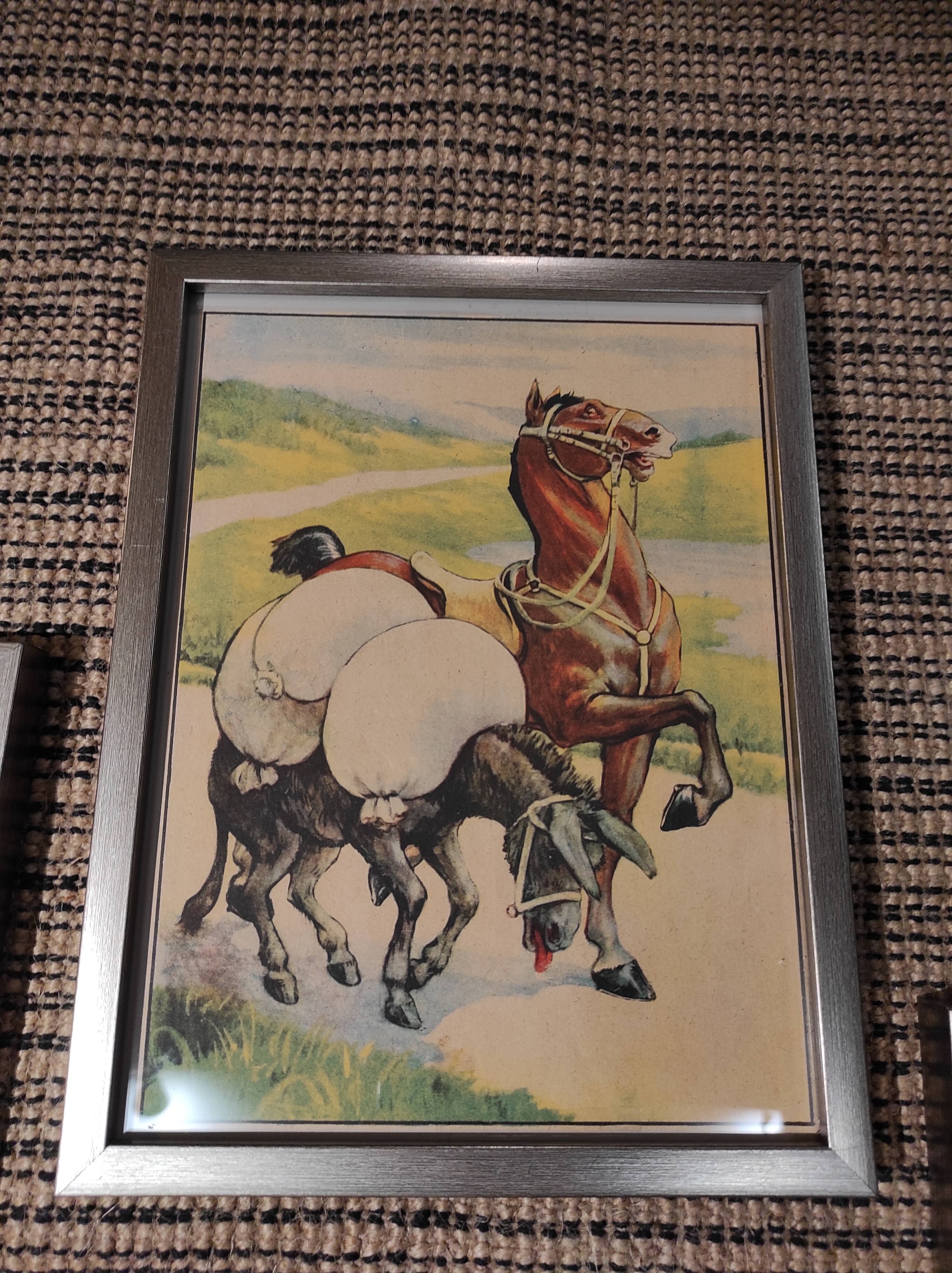 Set of 5 illustrations framed in glass the Fables of La Fontaine