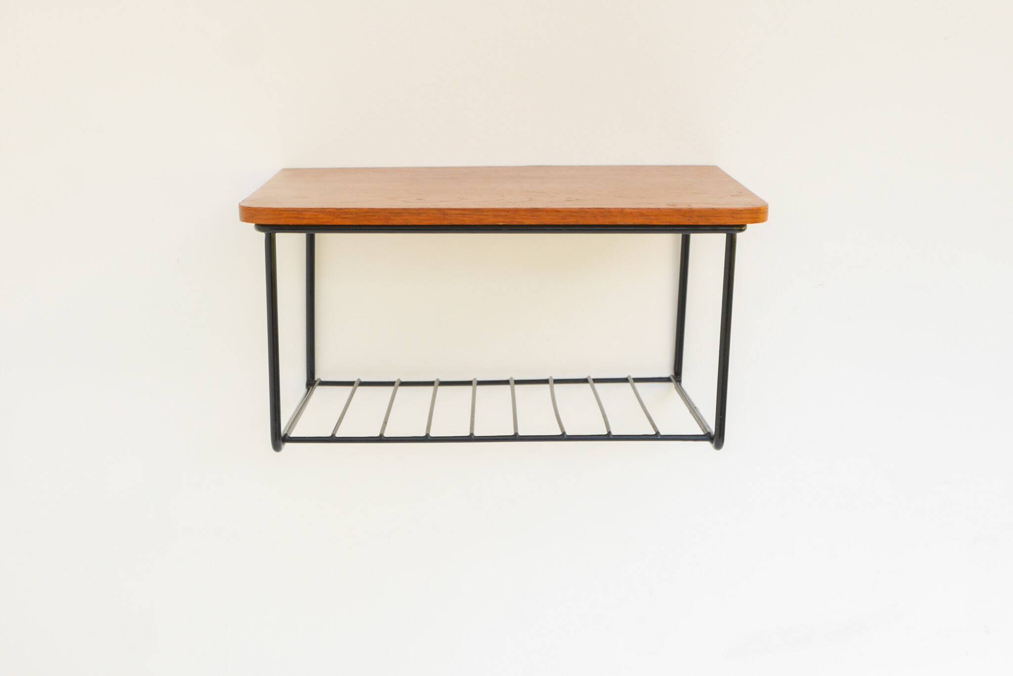 Vintage Floating Wall Shelf, Teak String Rack 60's Design